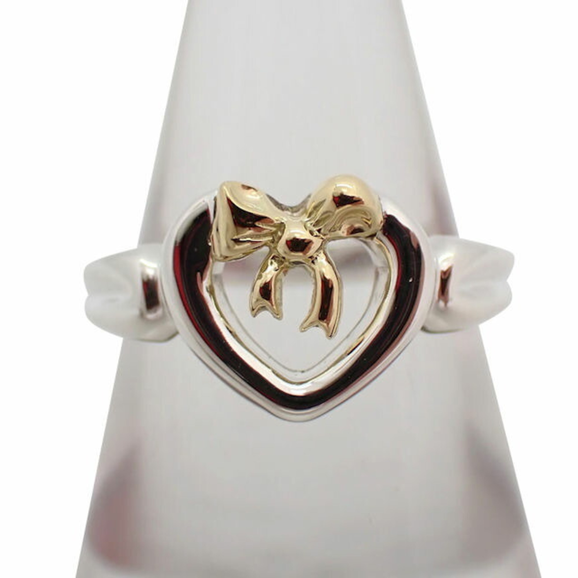 Tiffany 925 750 Heart Ribbon Combination Ring Size 11.5